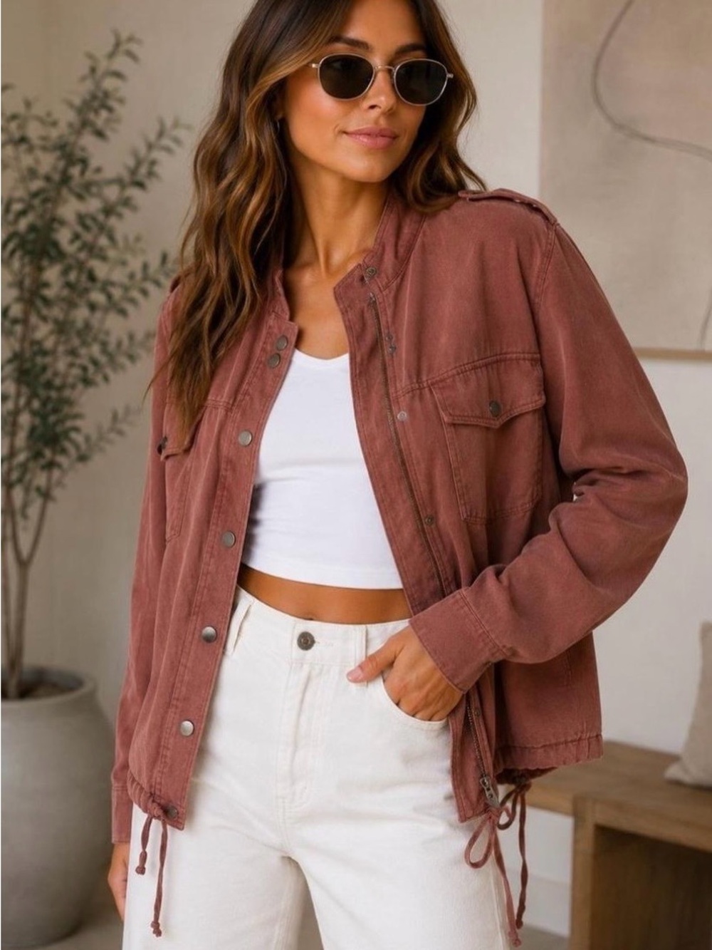 Rails Collins Jacket Women Small Full Zip Snaps Lyocell Linen Brick Color - Picture 3 of 12
